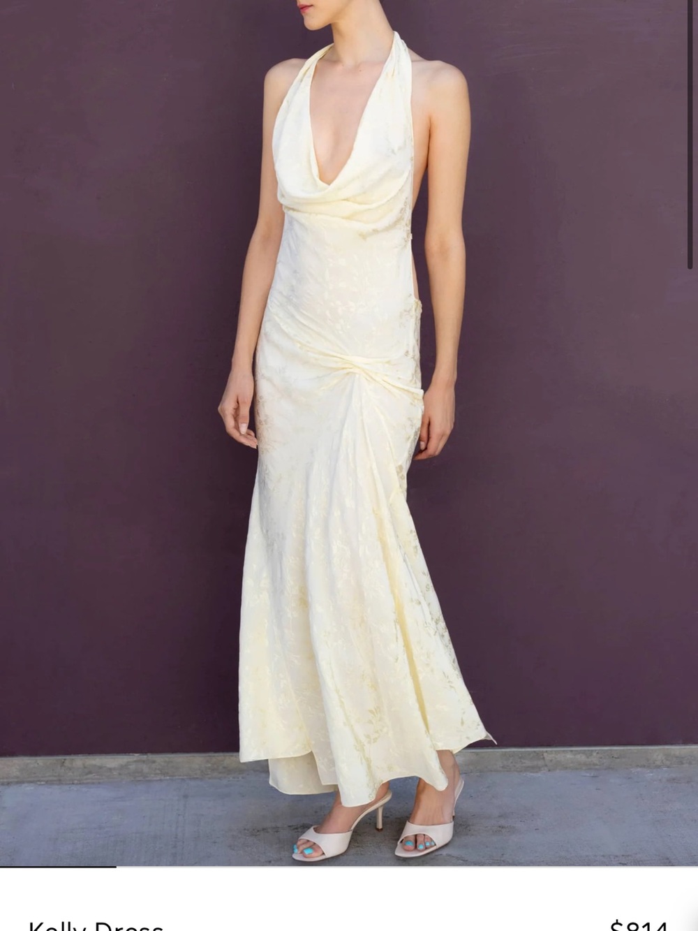 Anna October Pale Yellow Halter Lace Maxi Dress